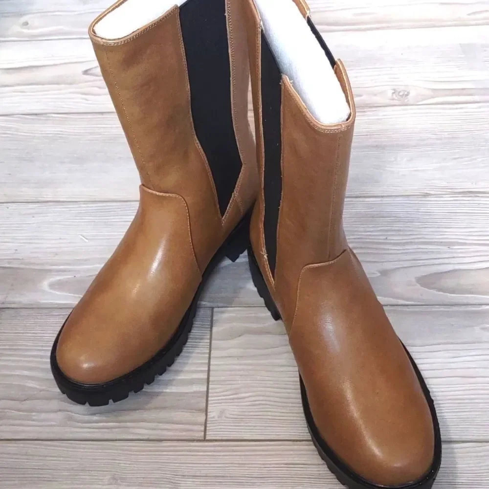 (C-4544) ZBY Chelsea Boots for Women Mid Calf Lug Sole Booties Sz 6.5
